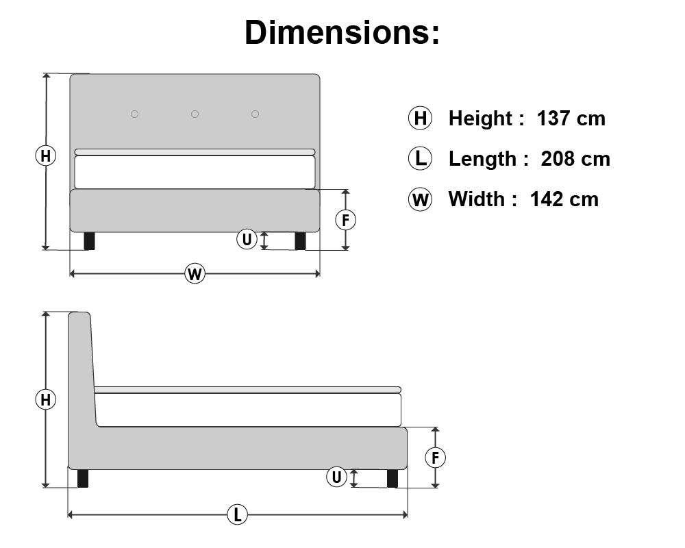 W 142 x H 137 x L 208 cm