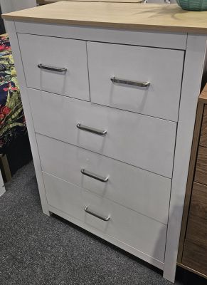 Portland 3+2 Drawer Chest - White/Oak Effect