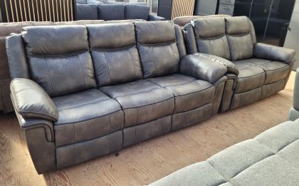 Luca Leather Air Manual Recliner Suite 3+2 - Grey