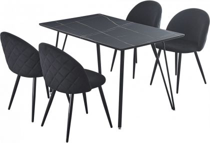 Marlow Dining Set - Black Marble/Black Velvet