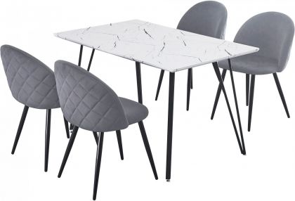 Marlow Dining Set - White Marble/Grey Velvet