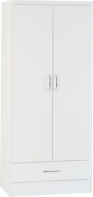 Nevada 2 Door 1 Drawer Wardrobe - White Gloss