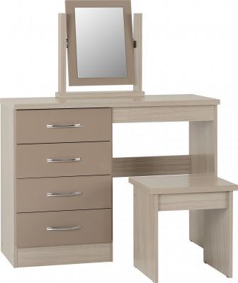 Nevada 4 Drawer Dressing Table Set - Oyster Gloss/Light Oak