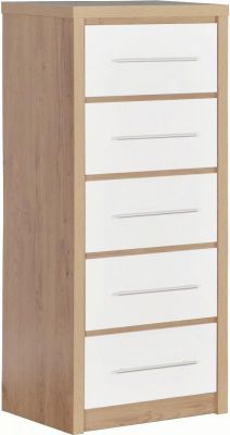 Seville 5 Drawer Narrow Chest - White High Gloss