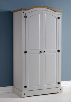 Corona 2 Door Wardrobe in Grey/Distressed Waxed Pine