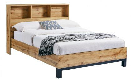 Bali Bookcase Headboard Double Bed - Oak