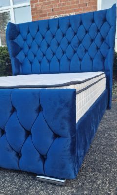 Oxford Wingback Fabric Ottoman Single Bed 3ft - Plush Blue