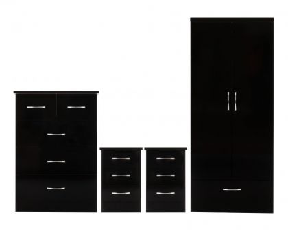 Nevada 2 Door 1 Drawer Wardrobe BEDROOM SET - Black Gloss