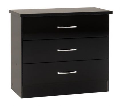 Nevada 3 Drawer Chest - Black Gloss