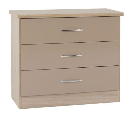 Nevada 3 Drawer Chest - Oyster Gloss/Light Oak Effect