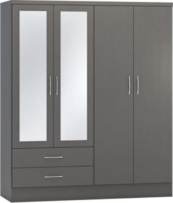 Nevada 4 Door Mirrored Wardrobe - 3D Effect Grey