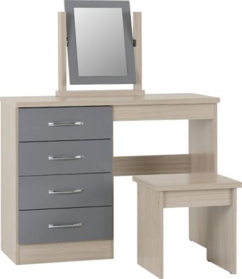 Nevada 4 Drawer Dressing Table SET- Grey Gloss / Light Oak