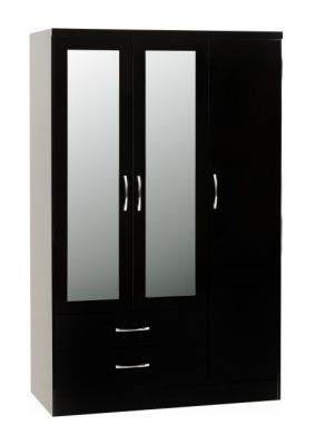 Nevada 3 Door 2 Drawer Mirrored Wardrobe - Black Gloss