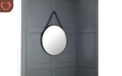 Opera Round Pewter Mirror with Black Strap