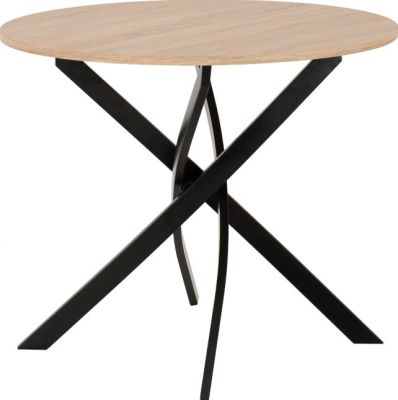 Sheldon Round Wooden Top Dining Table - Sonoma Oak Effect / Black