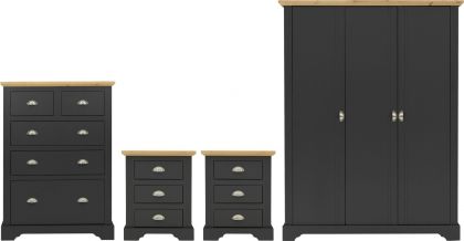 Toledo 3 Drawer Wardrobe BEDROOM SET t - Grey/Oak Effect