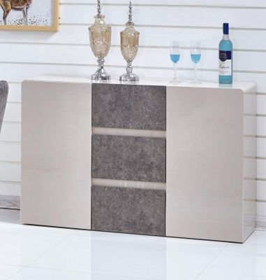 Sideboard High Gloss with Stone Effect Drawers