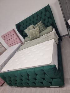 Oxford Wingback Fabric Ottoman Double Bed 4ft 6in - Plush Green