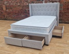 Agatha Fabric Double Bed 4ft 6in with 4 Drawers - Stone