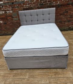 Billy Fabric King Size Divan Set 5ft Silver - (Divan Base + Headboard + Mattress)