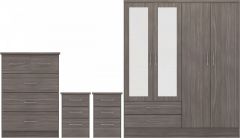 Nevada 4 Door Mirrored Wardrobe BEDROOM SET - Black Wood Grain