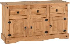 Corona 3 Door 3 Drawer Sideboard - Distressed Waxed Pine