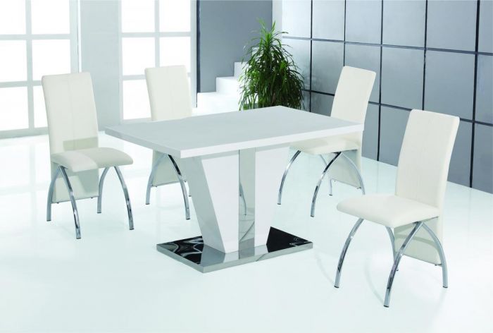 White compact deals table and chairs